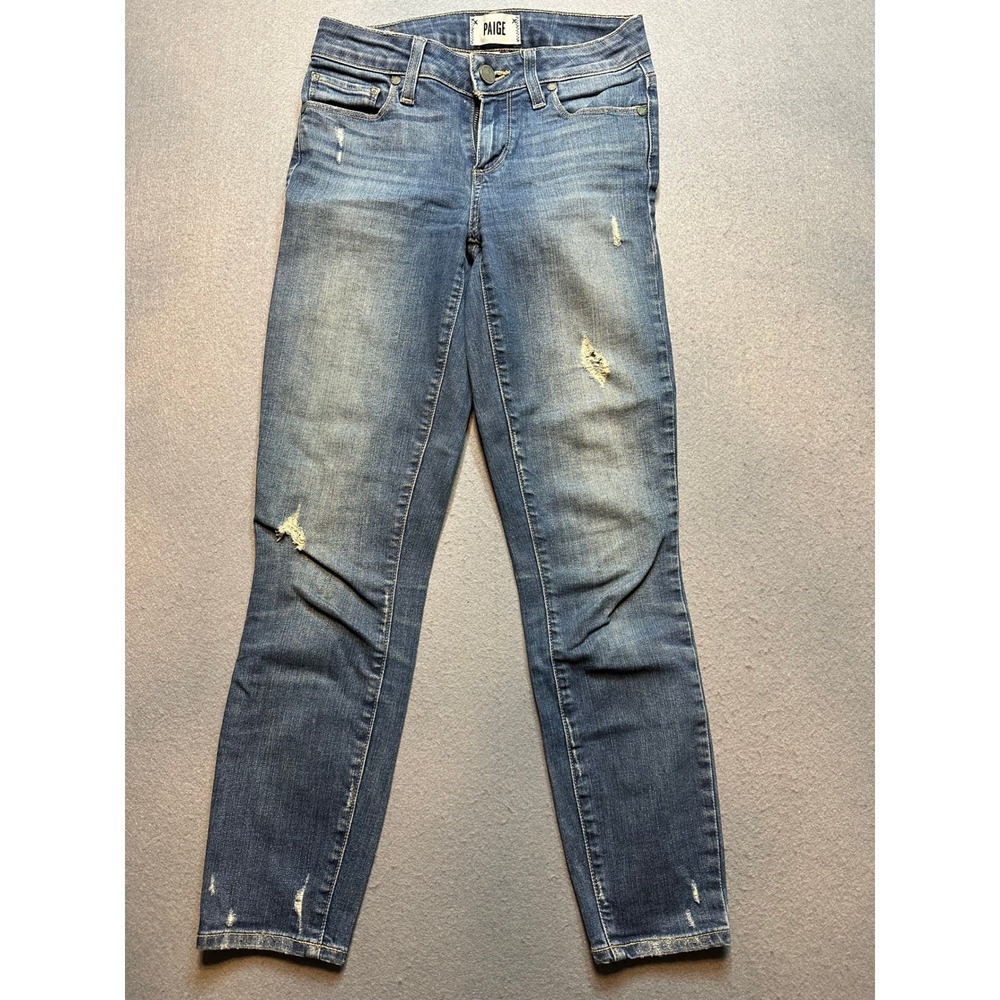 Paige Verdugo Crop Distressed Skinny Jeans Medium Wash Size 25 - 124